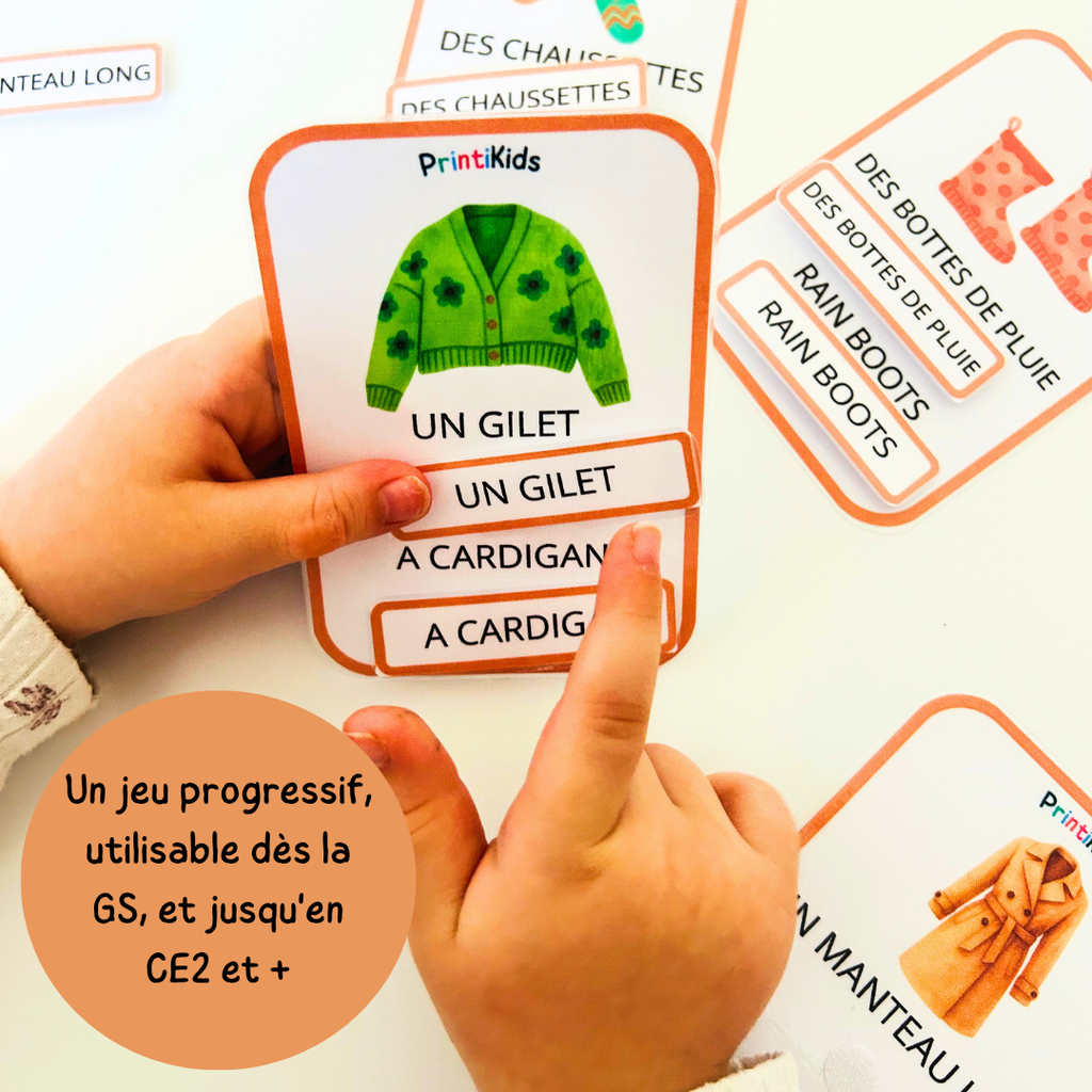 🇫🇷🇬🇧 Cartes de vocabulaire bilingues français anglais - Les vêtements d’automne – GS CP CE1