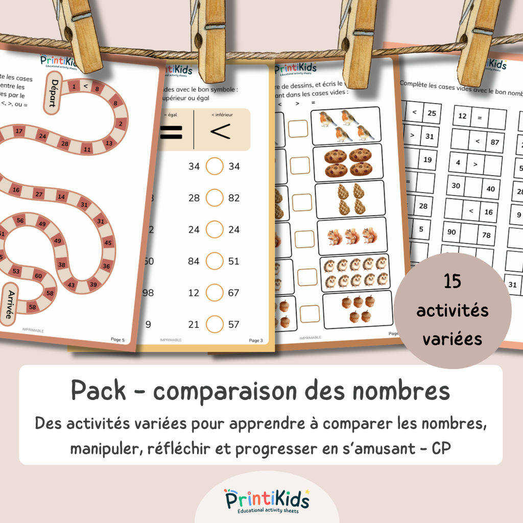Pack comparaison de nombres – Activités progressives à imprimer - CP