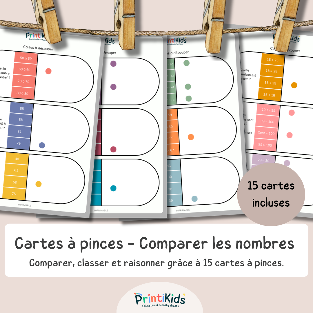 Cartes à pinces – Comparer et classer les nombres - CP