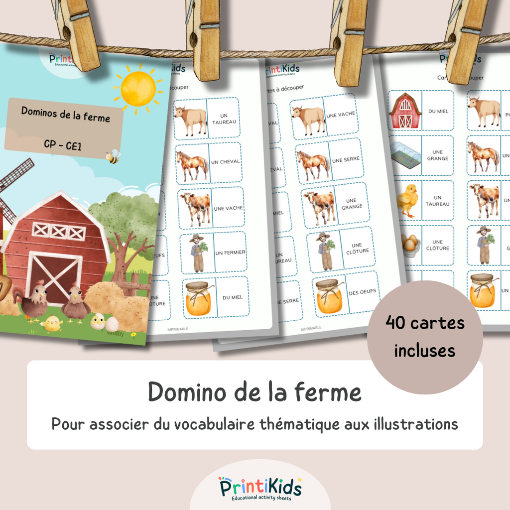 Domino de la ferme – Jeu de lecture et vocabulaire CP CE1