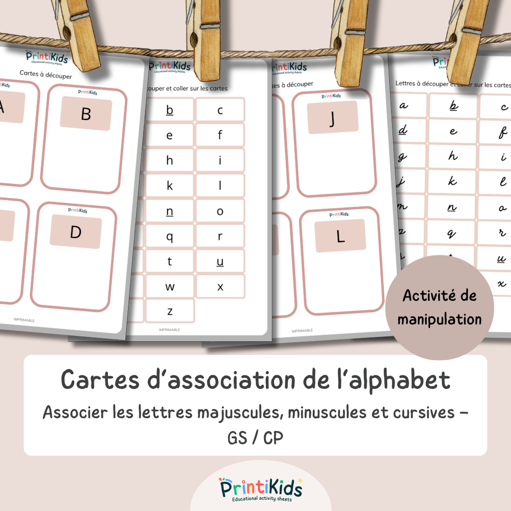 Activité d’association des lettres majuscules, minuscules et cursives pour enfants – GS CP