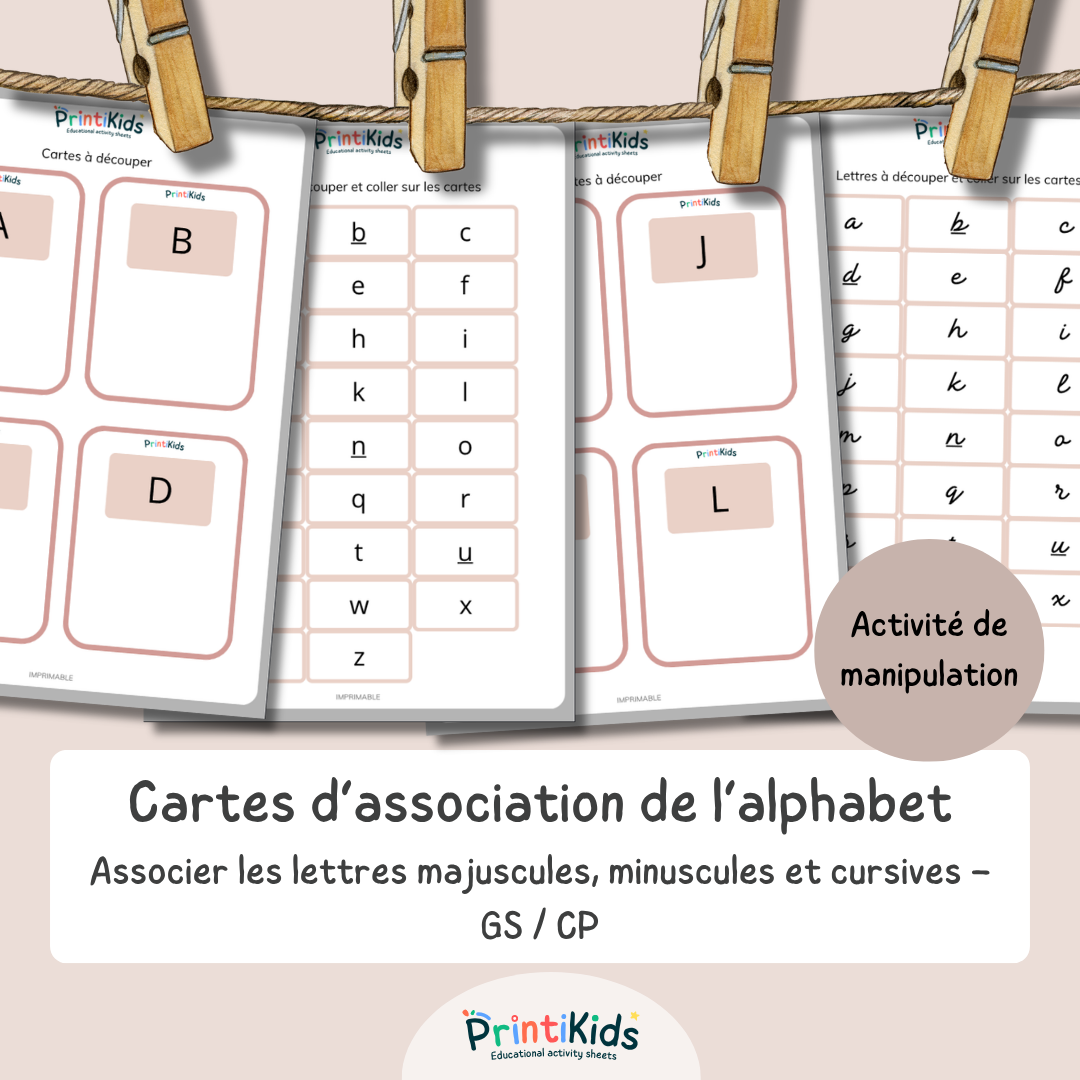 Activité d’association des lettres majuscules, minuscules et cursives pour enfants – GS CP