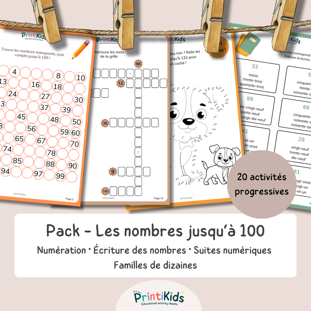 Pack nombres jusqu'à 100 – Numération, écriture en lettres et activités ludiques - CP