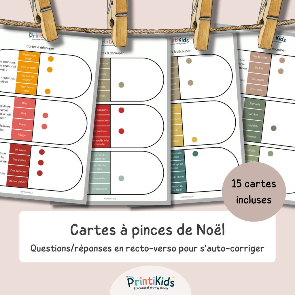 Cartes à pinces de Noël – Lecture et compréhension CP CE1 CE2