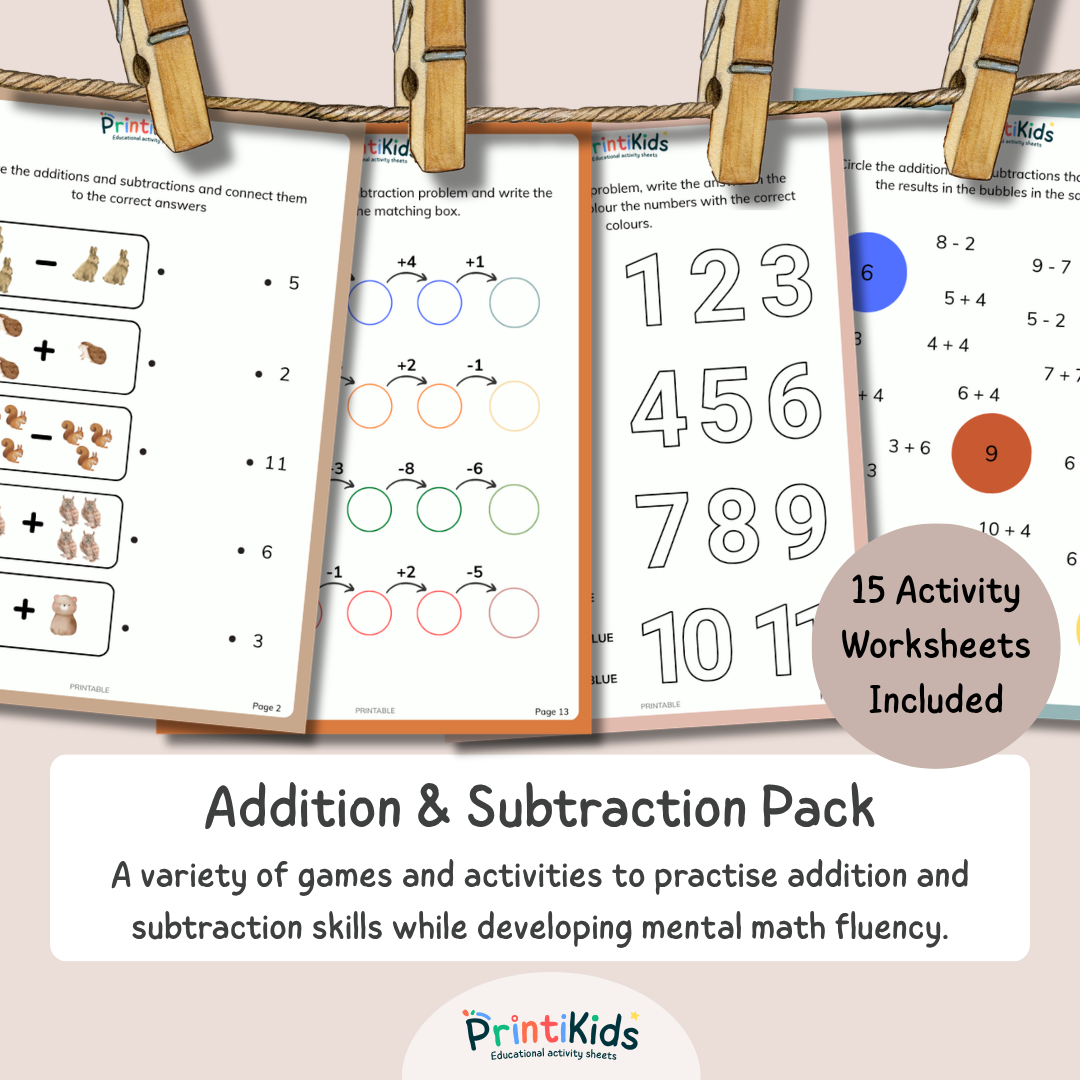 Addition and Subtraction Worksheets Pack – Fun Math Activities for Grade 1–2