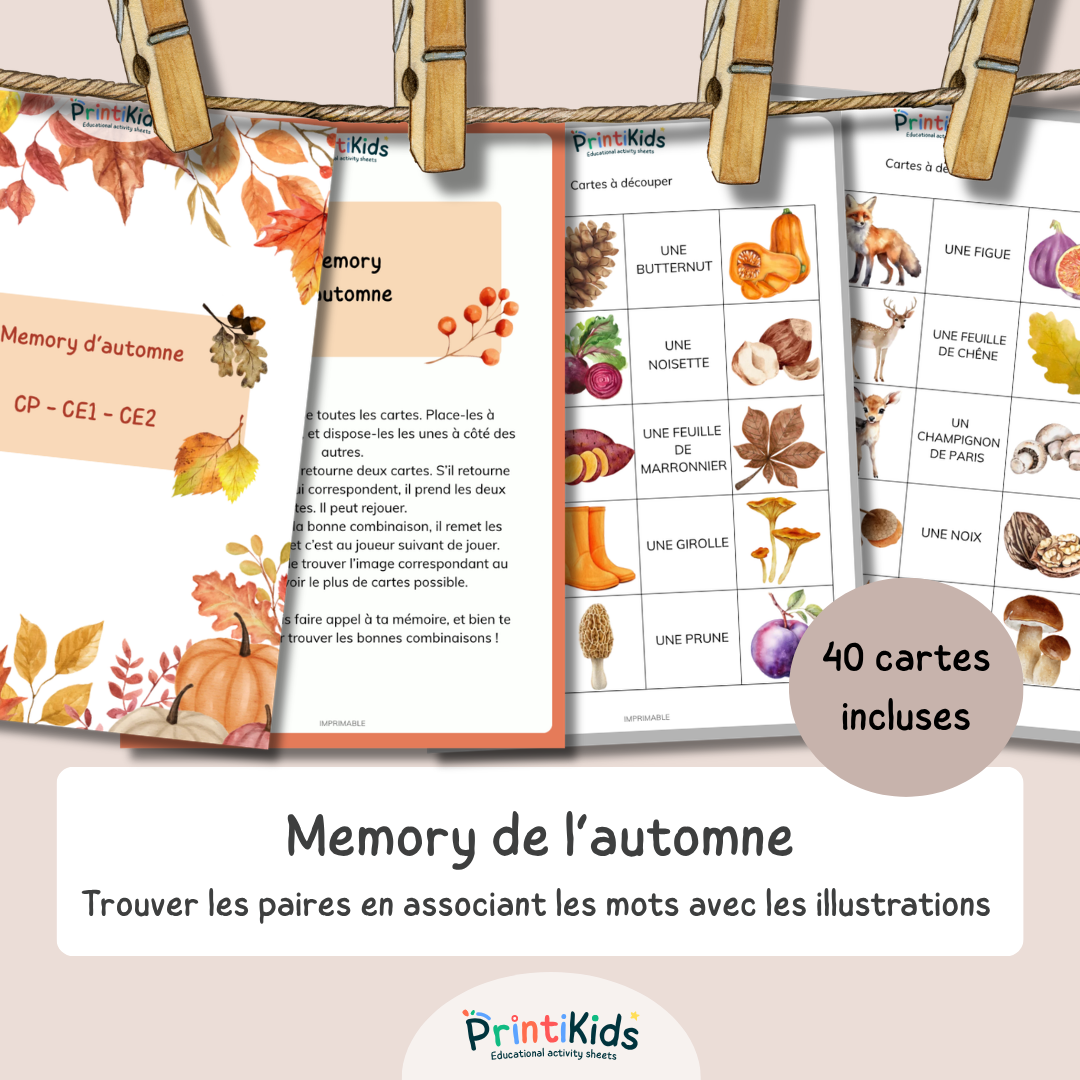Memory de l’automne – Jeu de lecture et vocabulaire - CP CE1 CE2