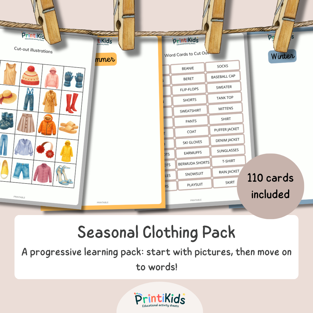 Seasonal Clothing Sorting Pack – Pictures & Words – Kindergarten & Grade 1