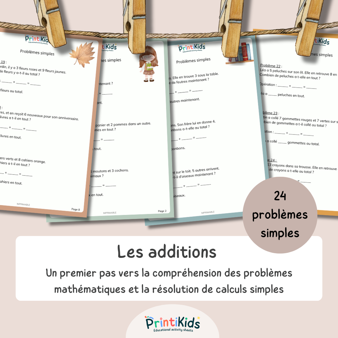 Problèmes d’additions – 24 exercices simples et progressifs - CP CE1