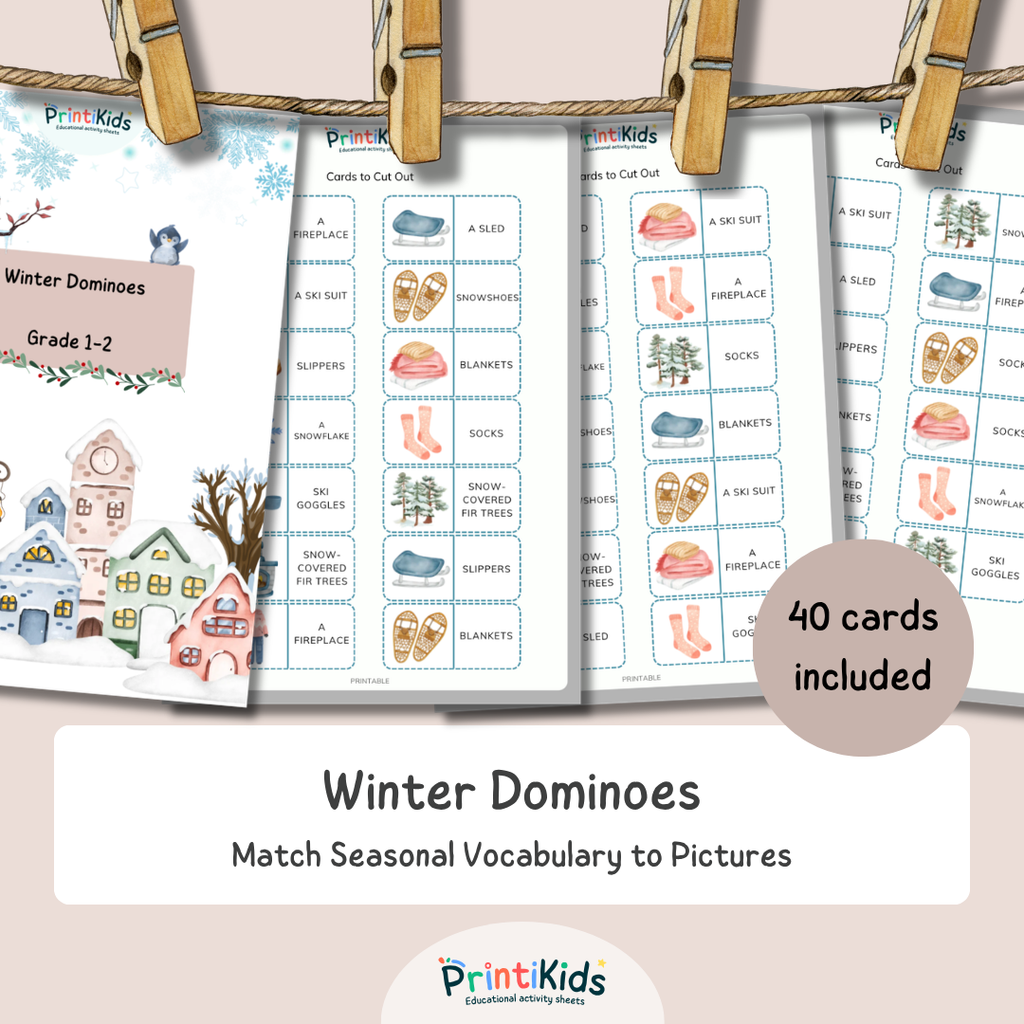 Winter Dominoes – Reading & Vocabulary Game – Grade 1–2