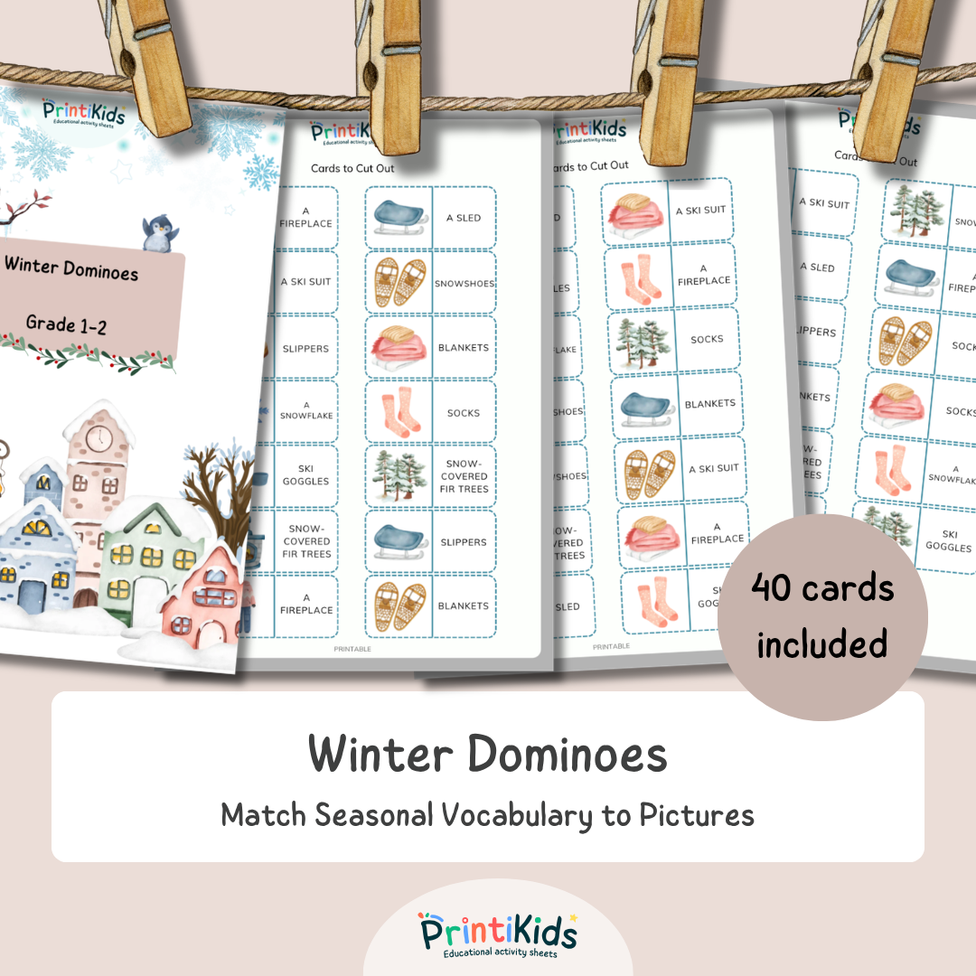 Winter Dominoes – Reading & Vocabulary Game – Grade 1–2