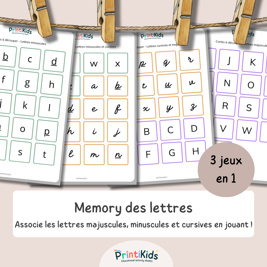 Memory des lettres à imprimer – Majuscules, minuscules et cursives – MS GS CP