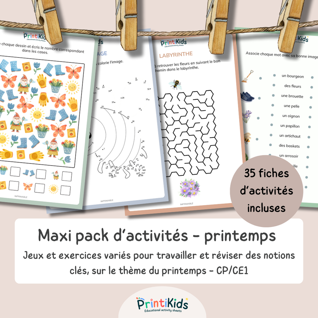 Maxi pack activités printemps – 35 pages éducatives complètes CP CE1