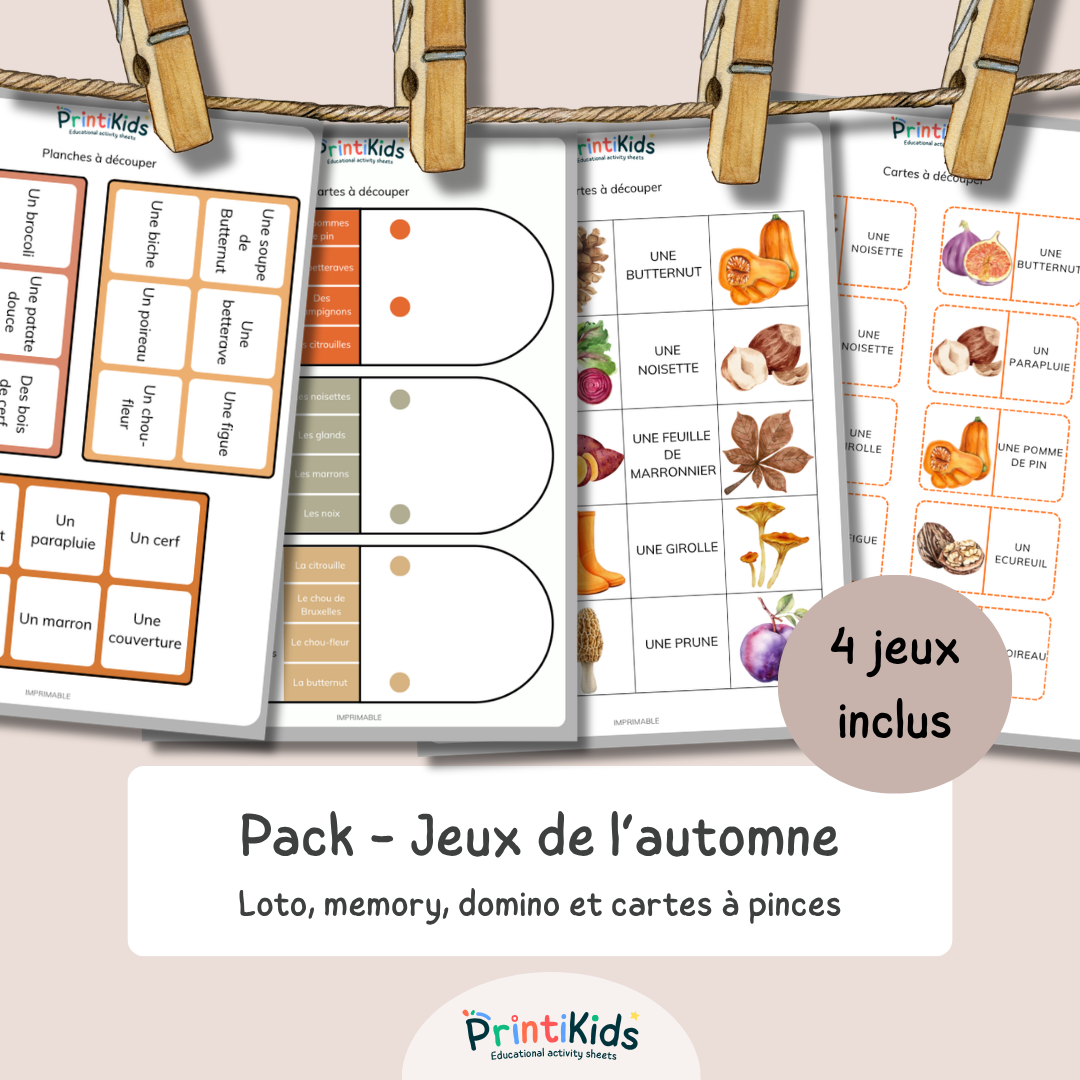 Pack Jeux d'Automne – 4 jeux de vocabulaire et lecture – CP CE1