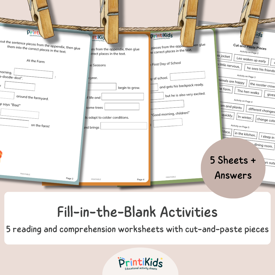 Fill-in-the-Blank Reading Comprehension Activities – Sentence Building Worksheets for Grade 1