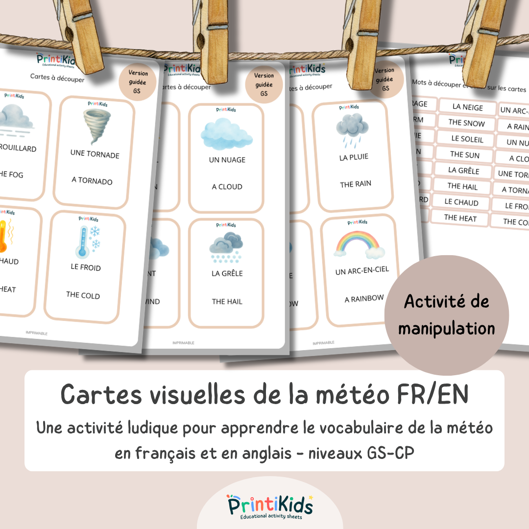 🇫🇷🇬🇧 Cartes météo bilingues français anglais – activité de manipulation - GS CP