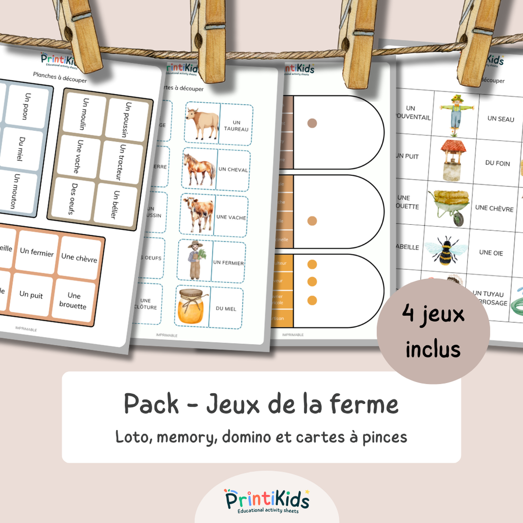 Pack jeux de la ferme - 4 activités CP CE1