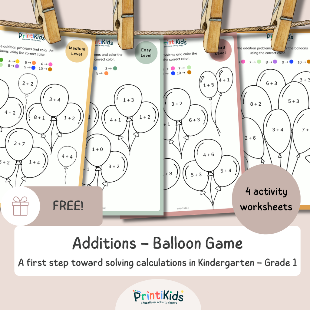 FREE Addition Balloon Game – Kindergarten & First Grade Worksheets