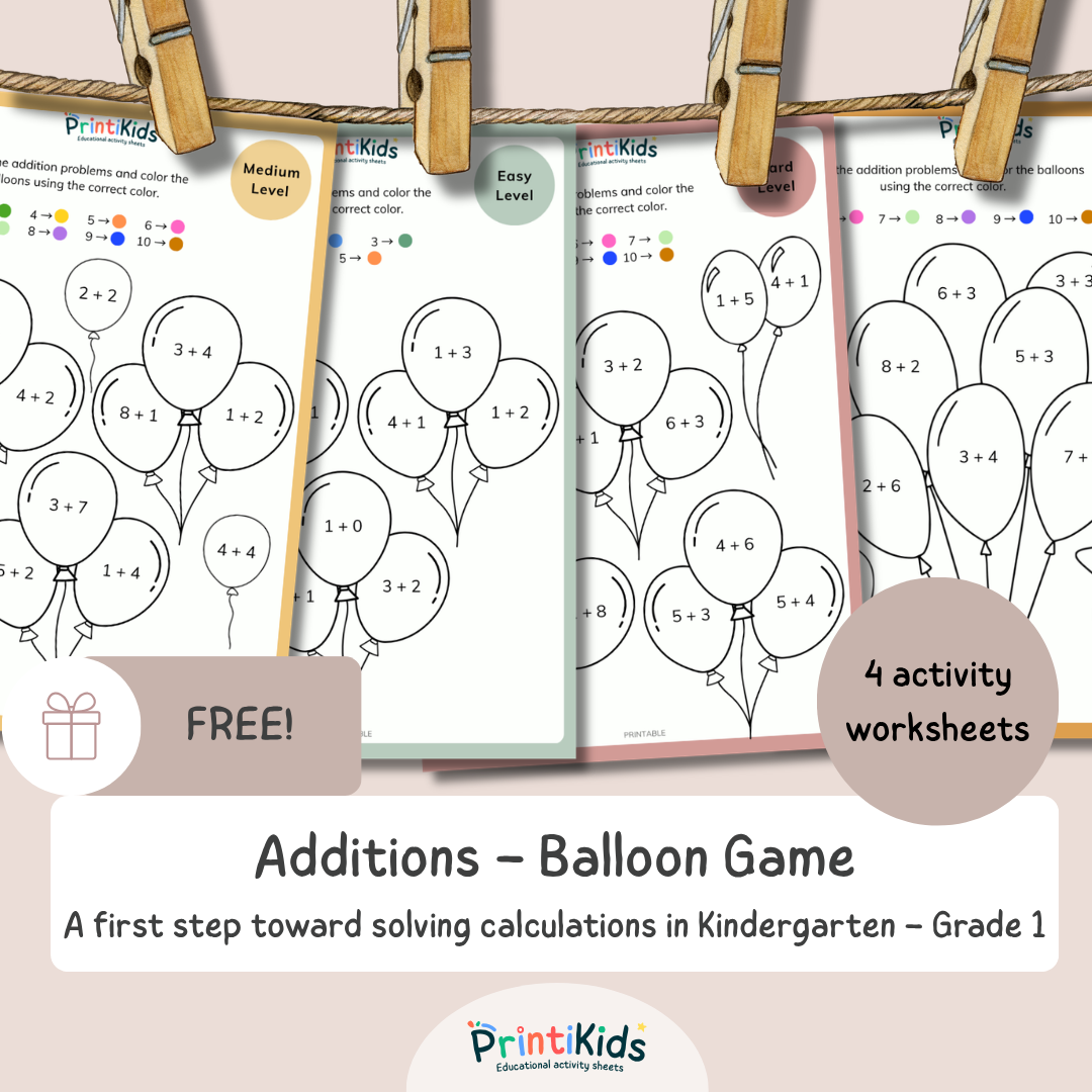 FREE Addition Balloon Game – Kindergarten & First Grade Worksheets