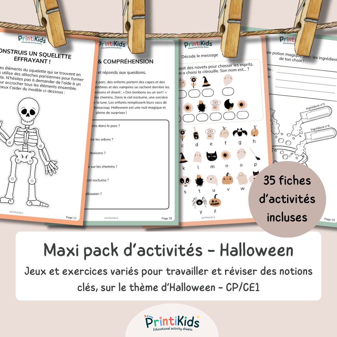 Maxi Pack d’activités Halloween – 35 activités éducatives – CP CE1