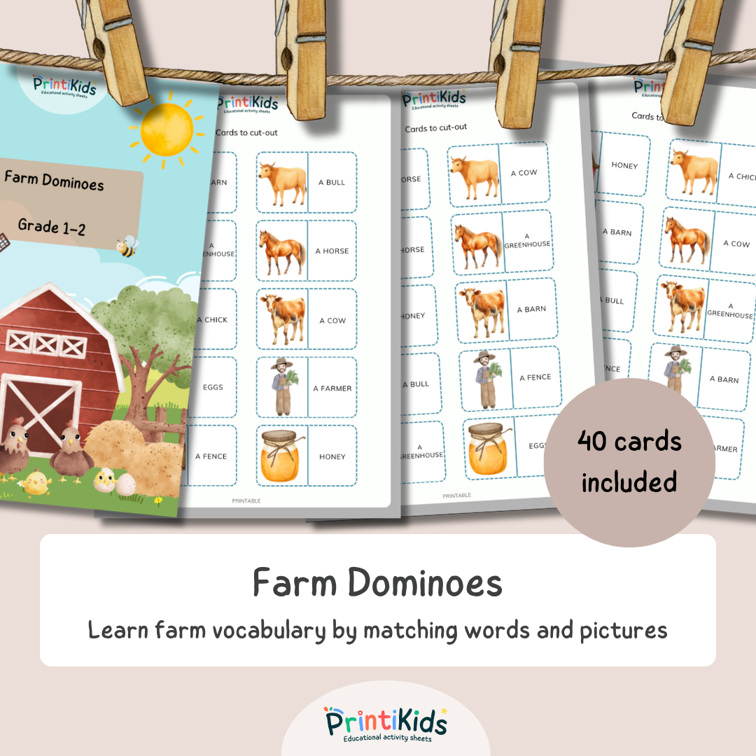 Farm Dominoes – Reading & Vocabulary Game - Grade 1–2