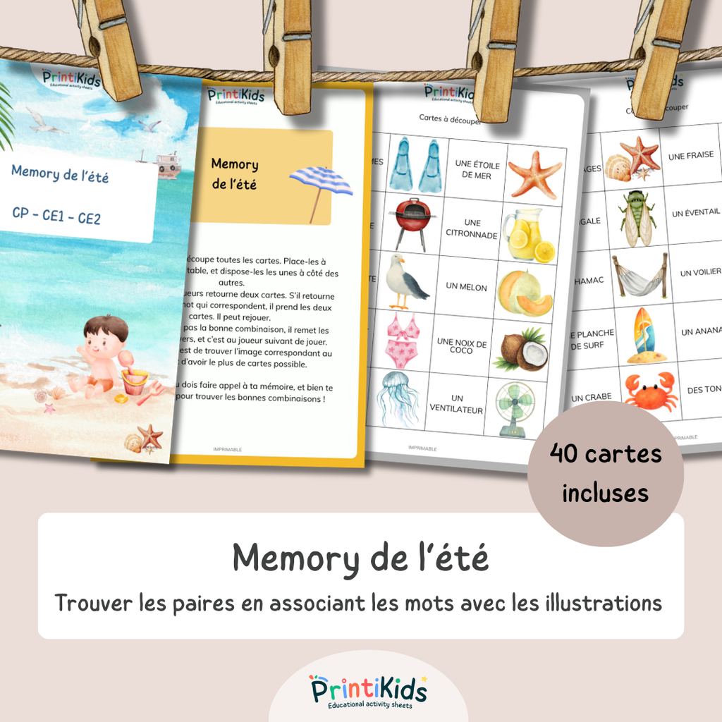Memory de l'été – Jeu de lecture et vocabulaire CP CE1