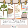 Problèmes de soustractions illustrés – activité de manipulation - CP-CE1