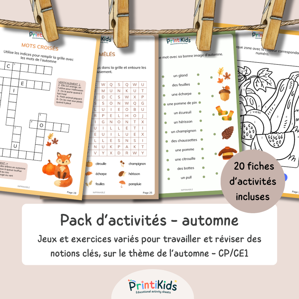 Pack activités automne – Pack de 20 fiches ludiques et éducatives - CP CE1
