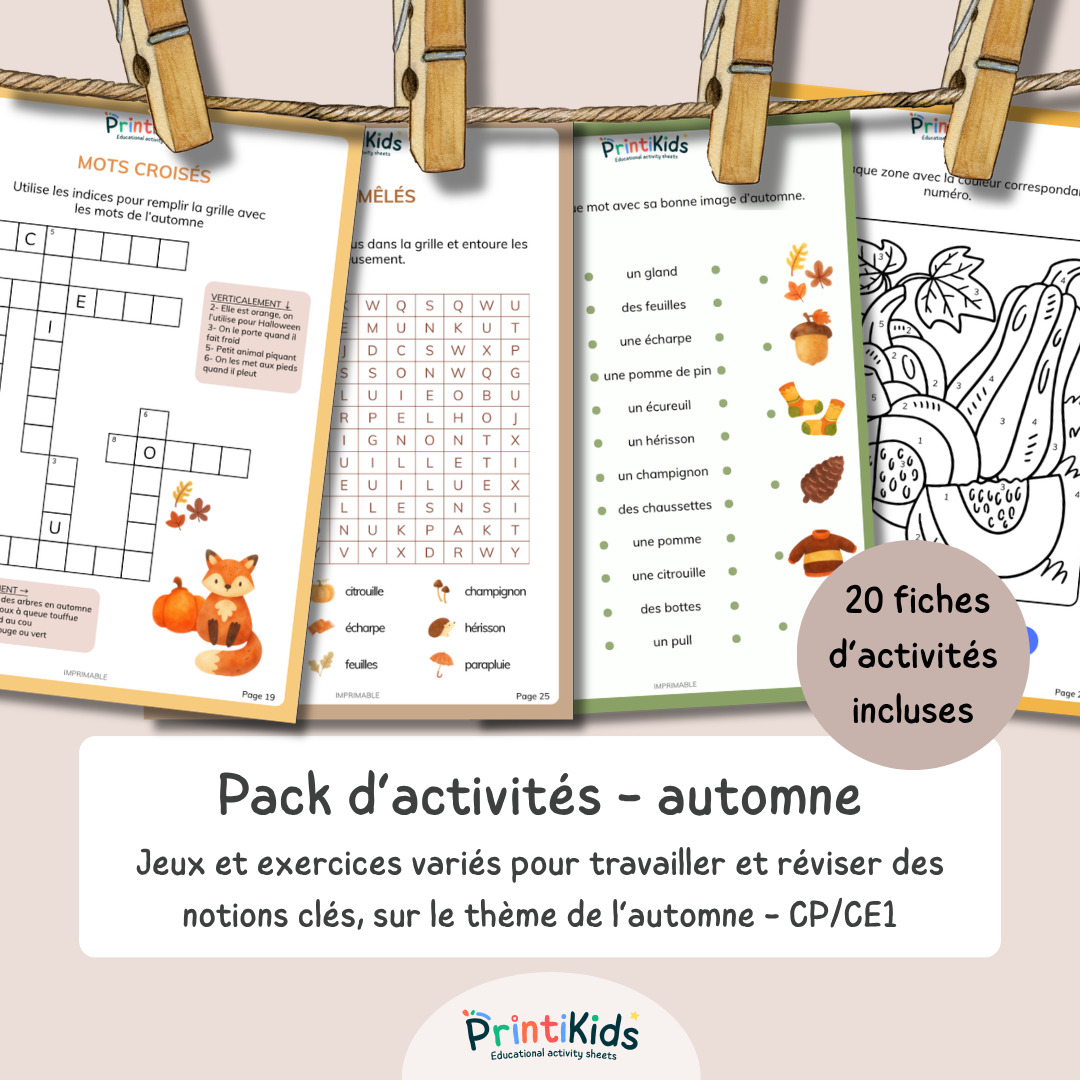 Pack activités automne – Pack de 20 fiches ludiques et éducatives - CP CE1