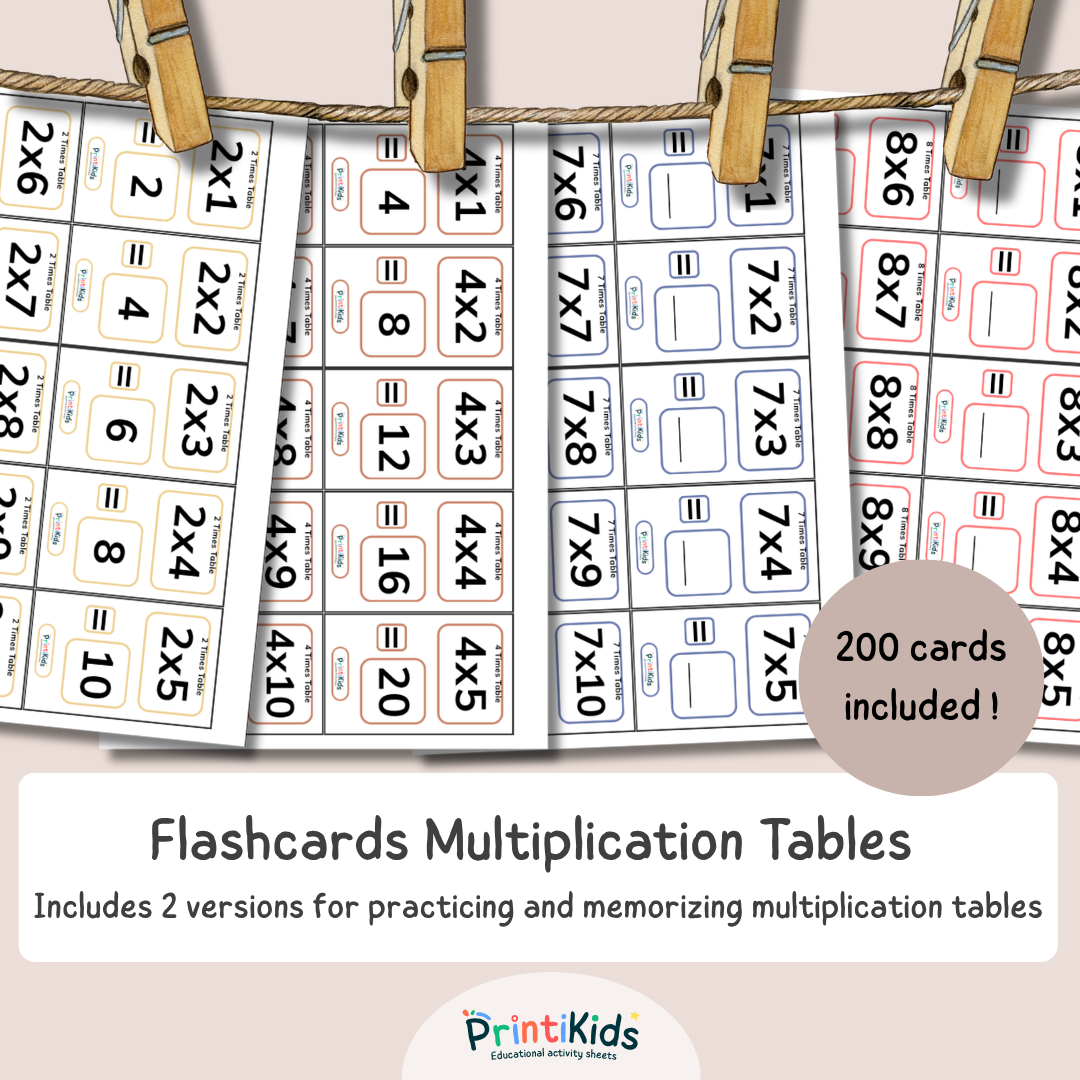 Multiplication Flashcards 1–10 – 200 Cards Math Practice (Ages 7–9 | Grade 2–3 / Year 3–4)