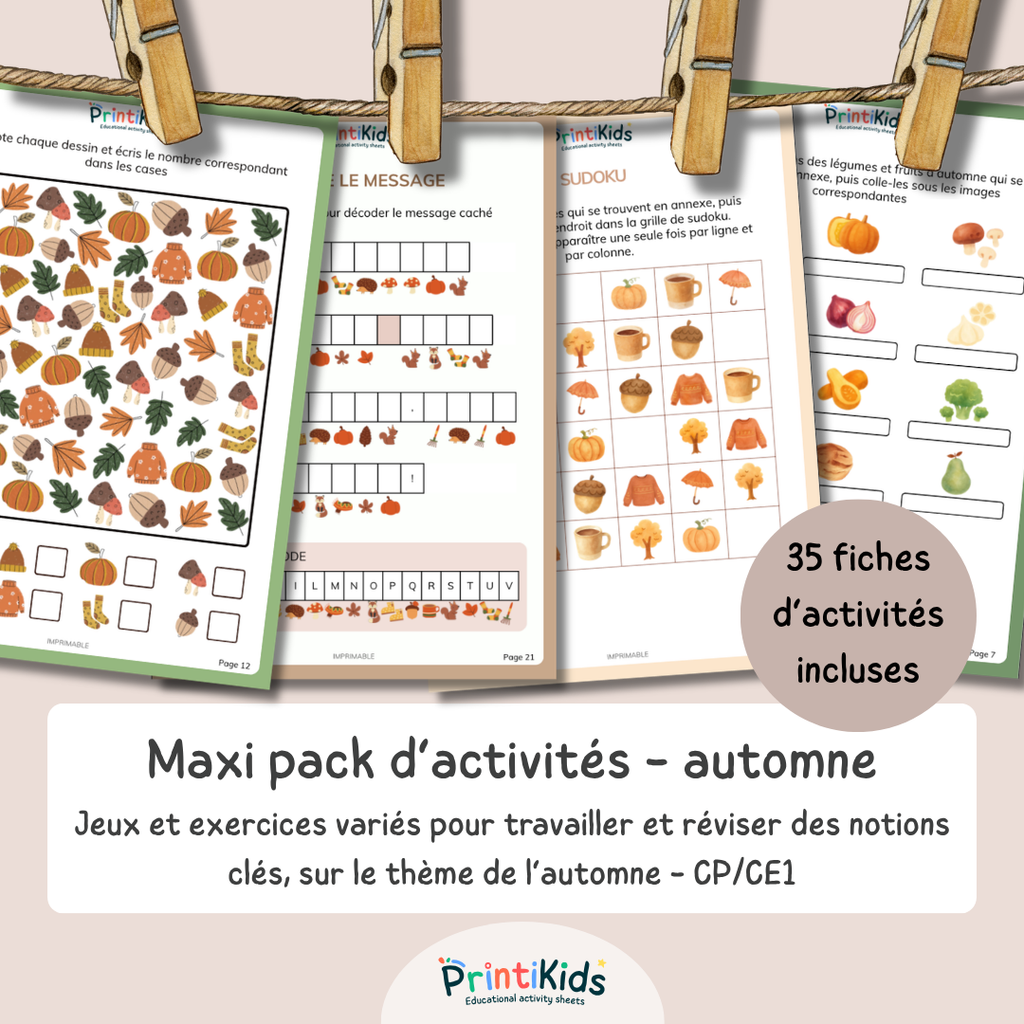 Maxi Pack d'activités d'automne à imprimer – 35 activités éducatives - CP CE1