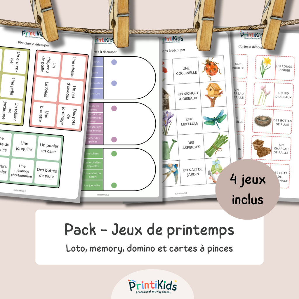 Pack jeux de printemps – Pack de 4 activités vocabulaire et lecture - CP CE1