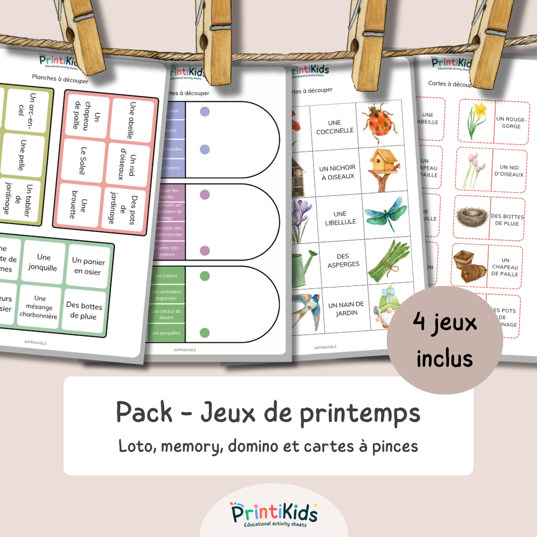 Pack jeux de printemps – Pack de 4 activités vocabulaire et lecture - CP CE1