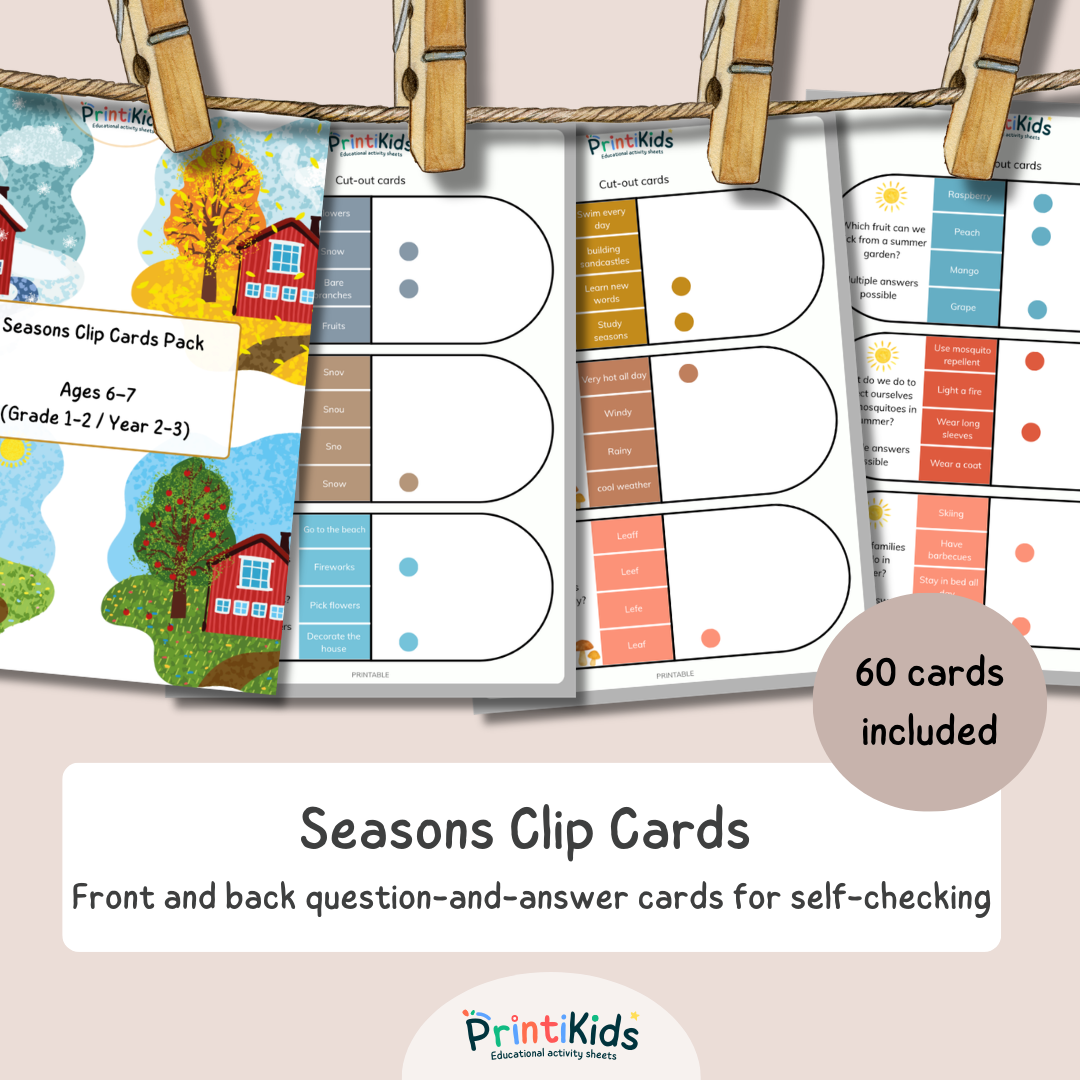 Seasons Clip Cards - Ages 6-7 | Grade 1-2 | Year 2-3