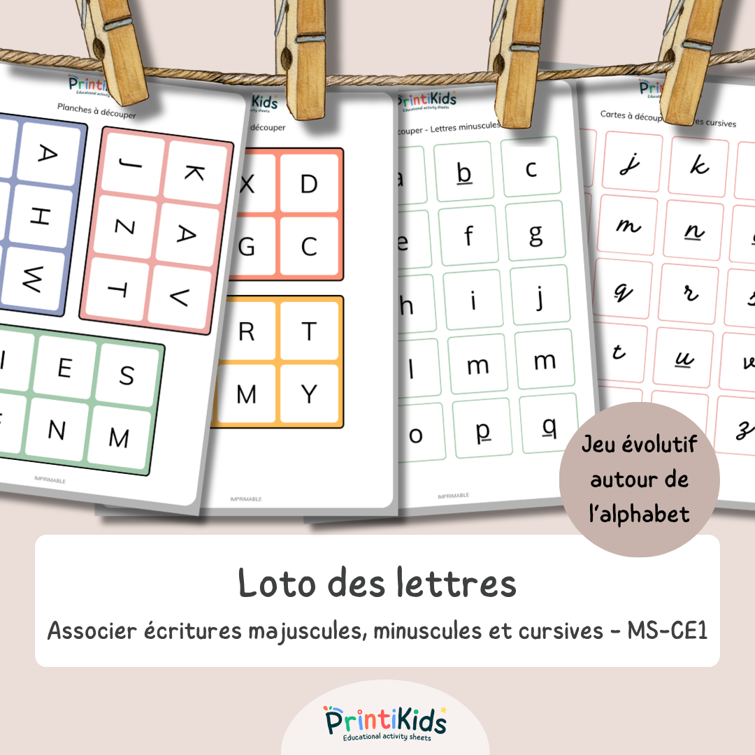 Loto des lettres à manipuler – Associer majuscules, minuscules et cursives – MS GS CP CE1