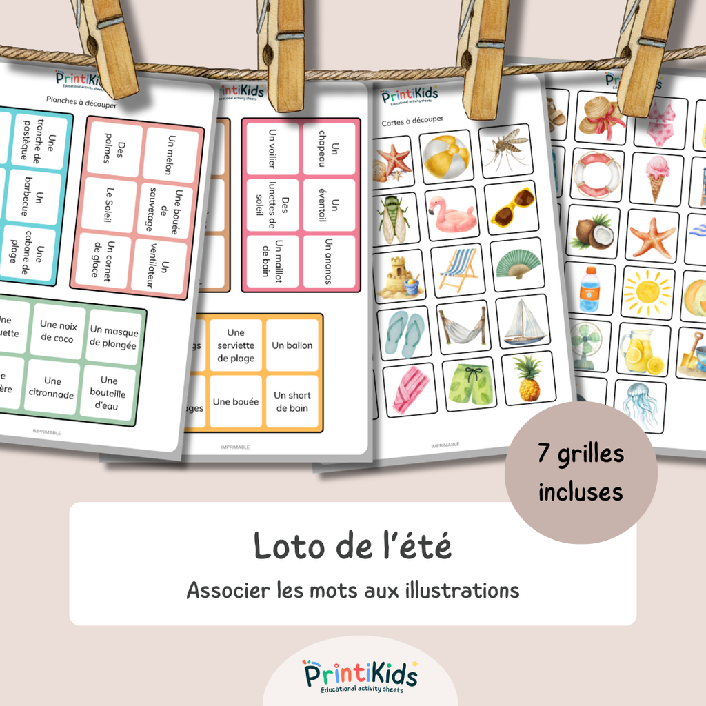 Loto des mots de l’été – Lecture et vocabulaire à imprimer CP CE1