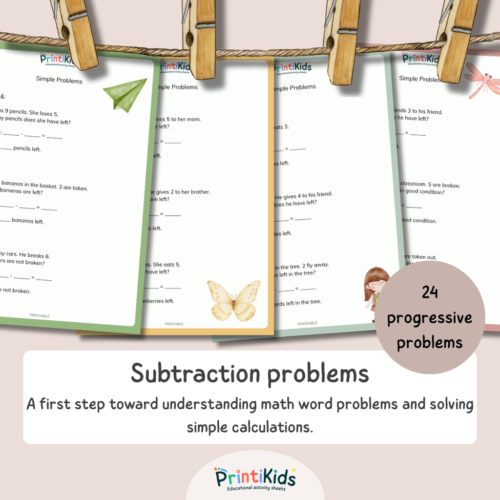 Subtraction Word Problems Pack – Simple Math Problems for Kids - Ages 6–7 | Grade 1–2