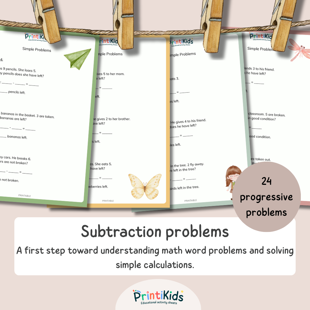 Subtraction Word Problems Pack – Simple Math Problems for Kids - Ages 6–7 | Grade 1–2