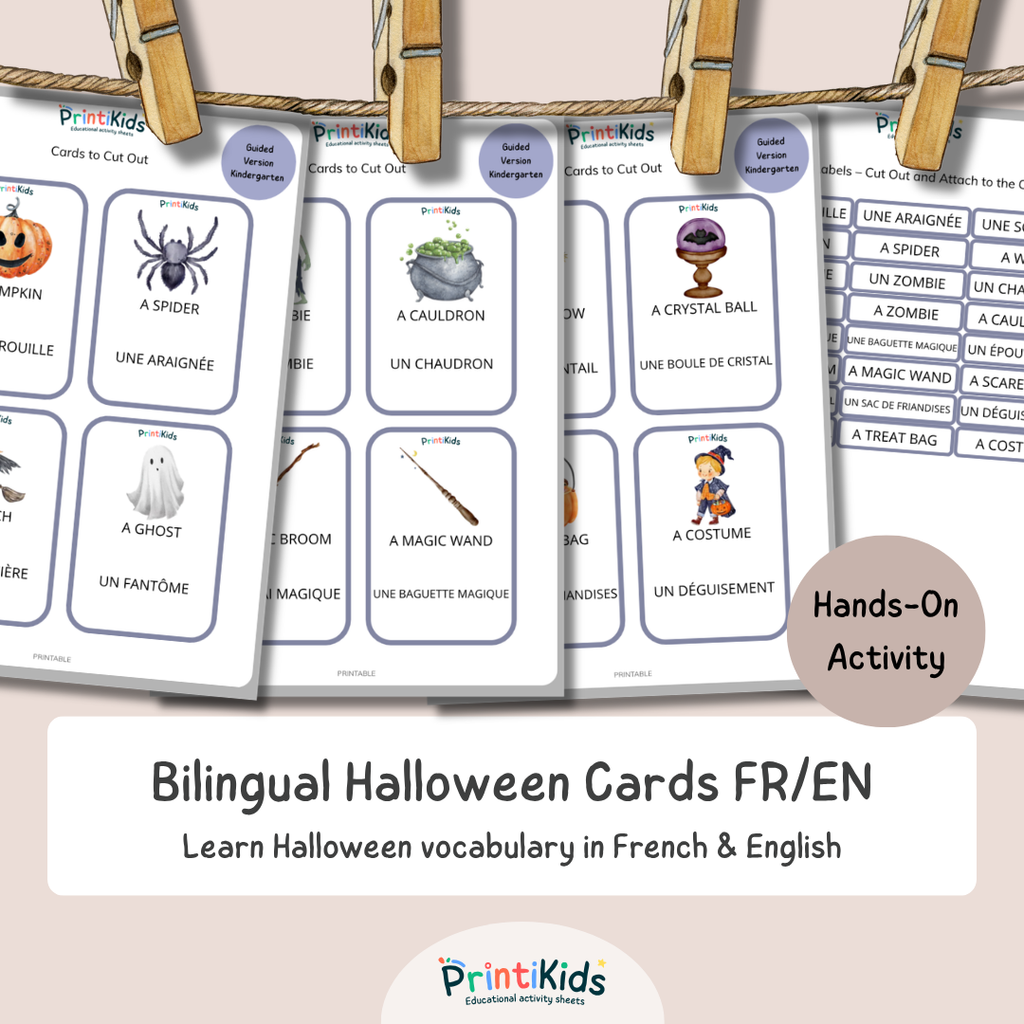 🇫🇷🇬🇧 Halloween French Vocabulary Cards – Bilingual French & English – Kindergarten to Grade 2