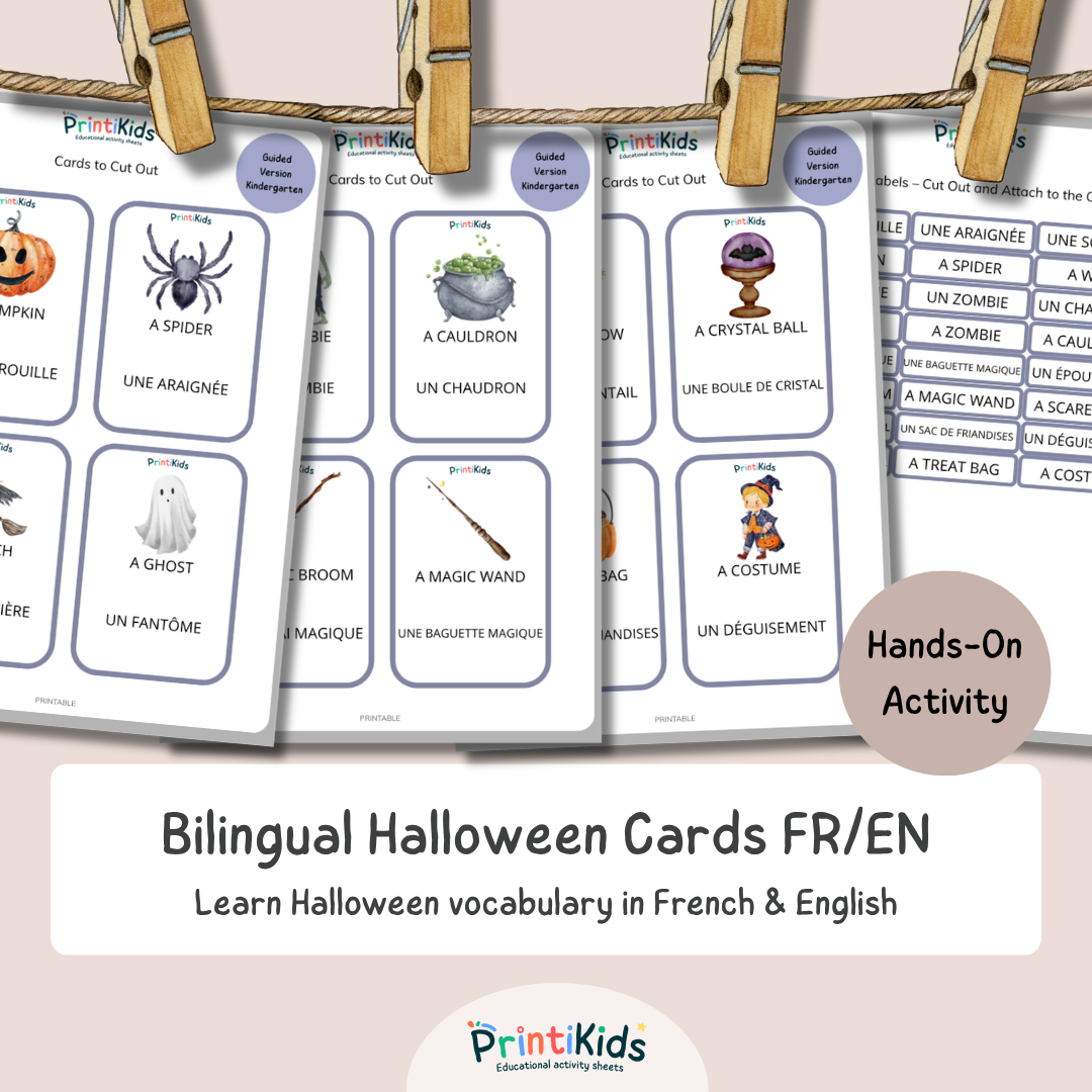 🇫🇷🇬🇧 Halloween French Vocabulary Cards – Bilingual French & English – Kindergarten to Grade 2