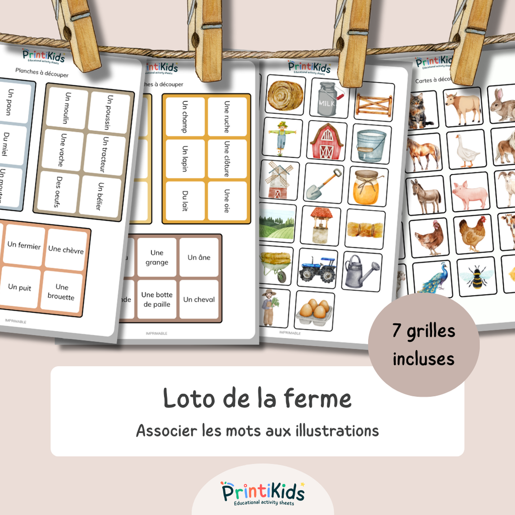 Loto de la ferme – Jeu de lecture et vocabulaire CP CE1