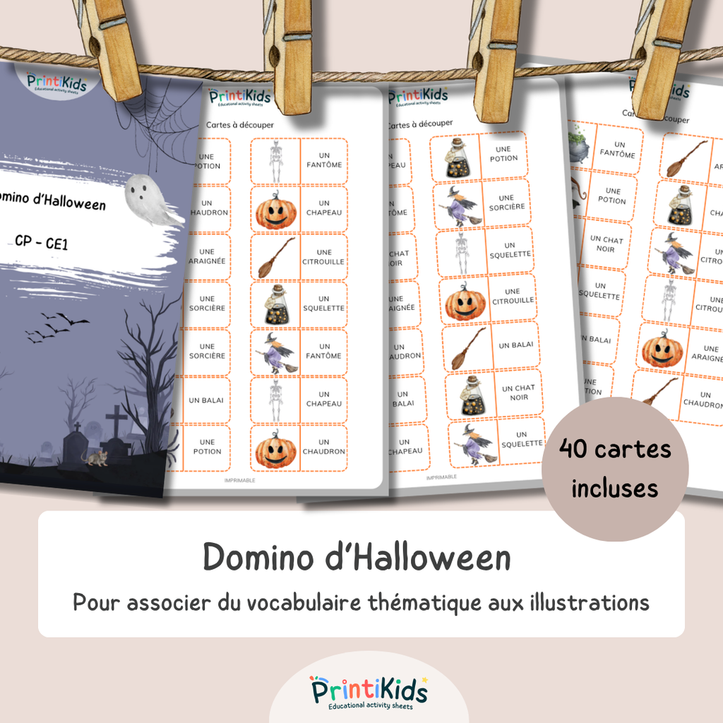 Domino Halloween – Jeu de lecture et vocabulaire – CP CE1