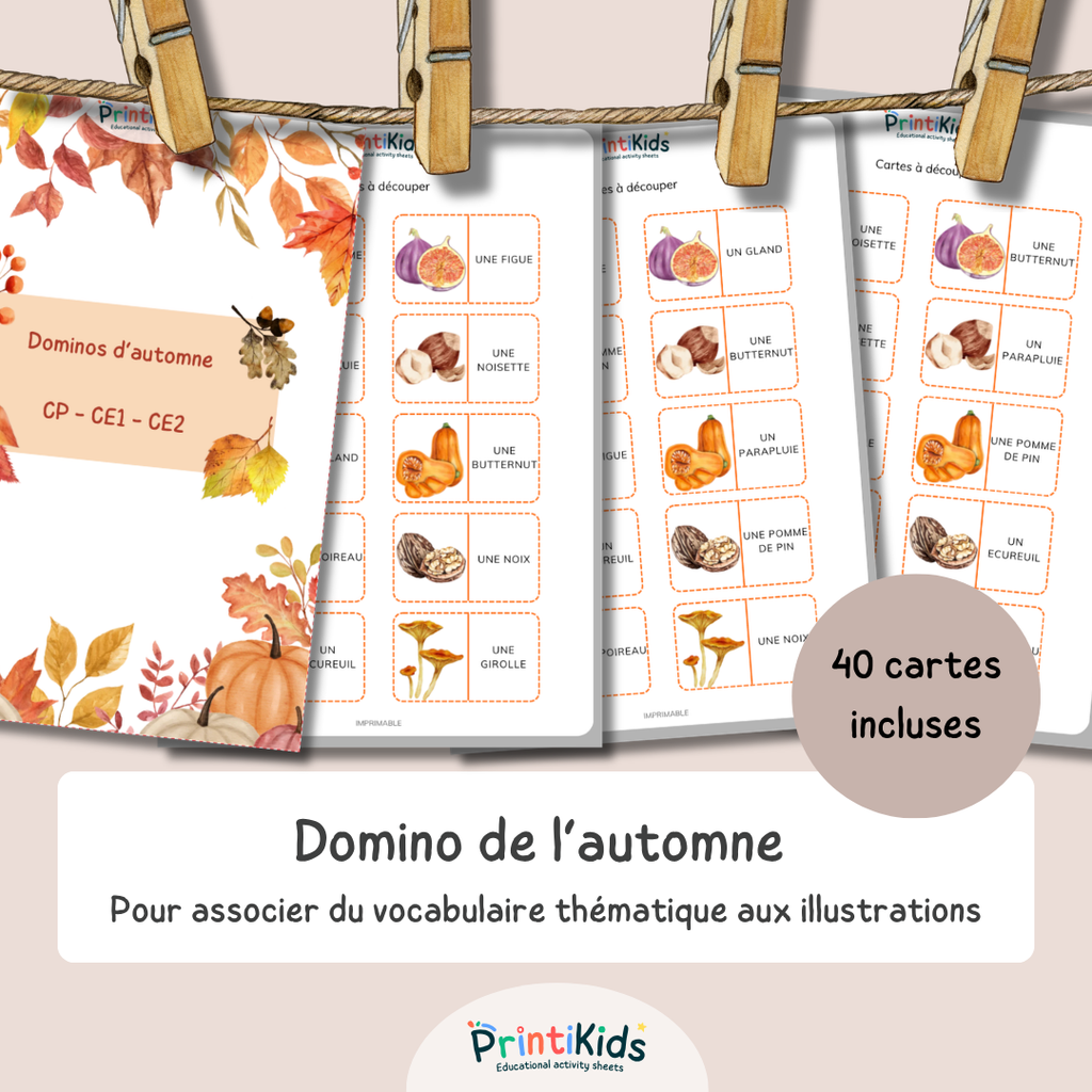 Domino de l'automne – Jeu de lecture et vocabulaire - CP CE1