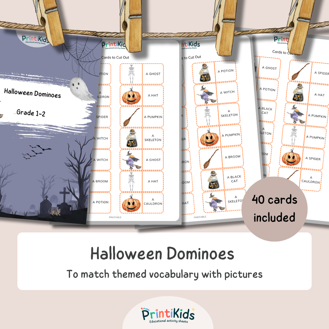 Halloween Dominoes – Printable Reading & Vocabulary Game – Grade 1–2