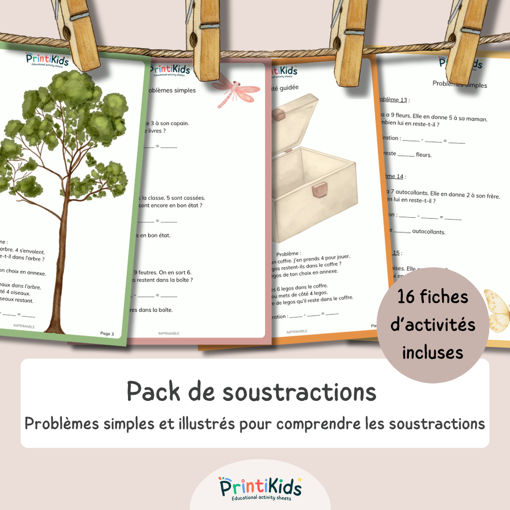 Pack soustractions – problèmes simples et illustrés - CP CE1