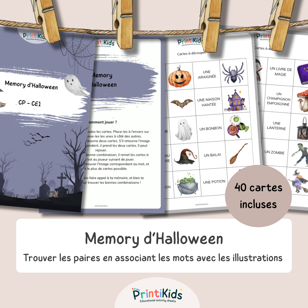 Memory d’Halloween – Jeu de lecture et vocabulaire CP CE1