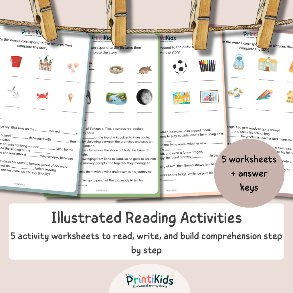 Illustrated Reading Comprehension Worksheets – Fill in the Missing Words - Grade 1 / Year 2