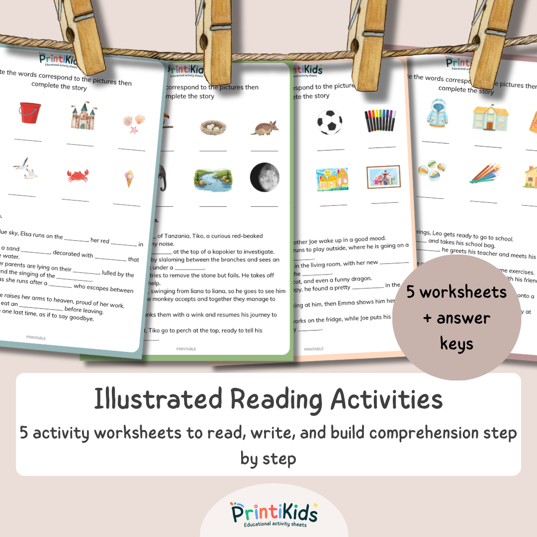 Illustrated Reading Comprehension Worksheets – Fill in the Missing Words - Grade 1 / Year 2