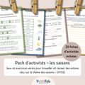 Pack d’activités les saisons – 20 fiches pédagogiques - CP CE1