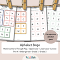 Alphabet Bingo – Match Uppercase, Lowercase & Cursive Letters – Pre-K Kindergarten Grade 1 Grade 2