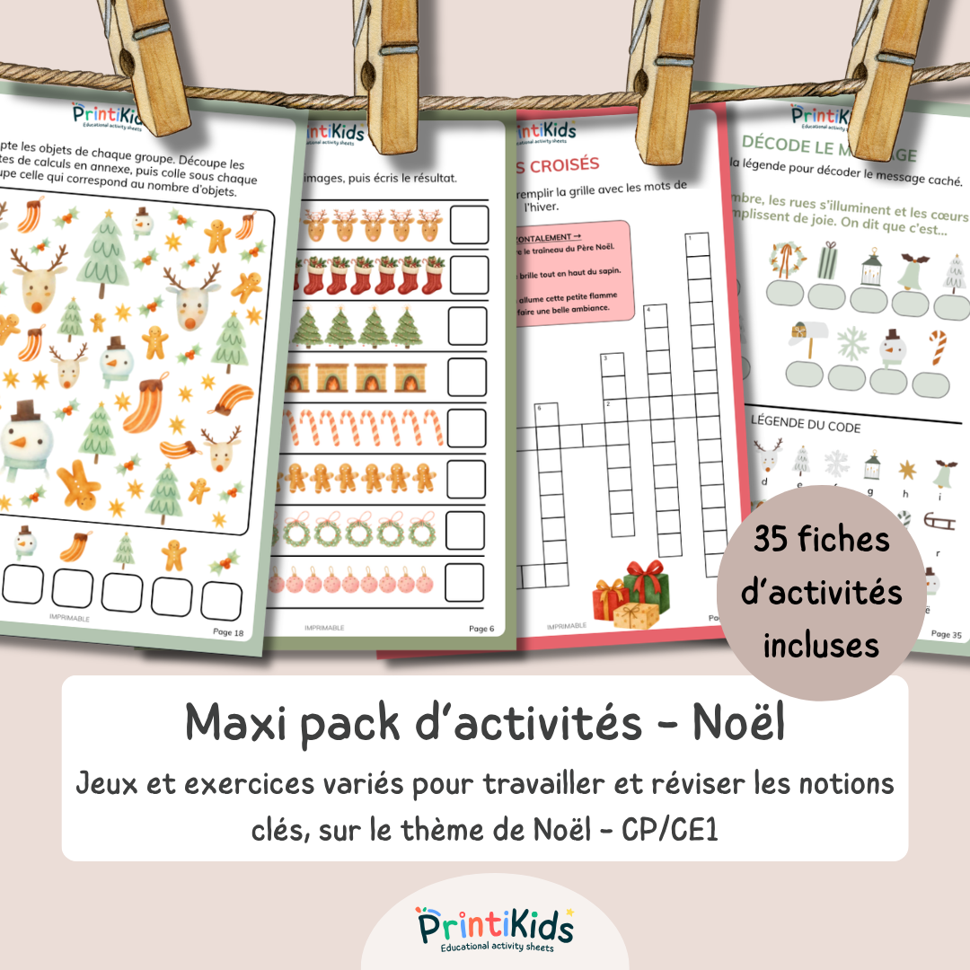 Maxi Pack d’activités de Noël – 35 pages de jeux et exercices - CP CE1